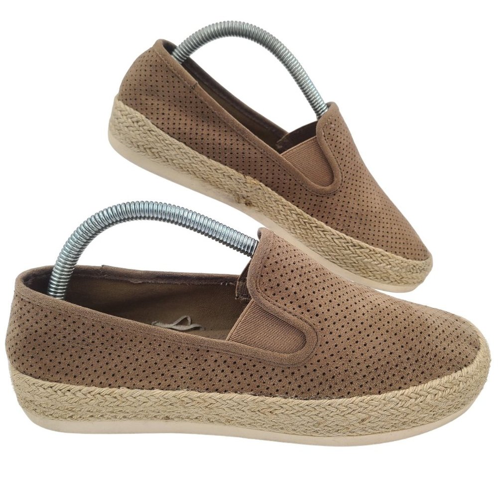 Esprit Womens Shoes 7.5 Slip On Espadrille Flat Perforated Loafer Brown Fabric